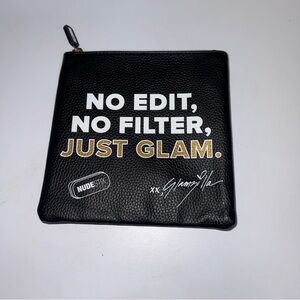 Nudestix Cosmetic Bag Black Pebbled Faux Leather Embroidery